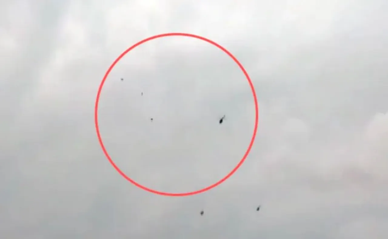 Black balloons near PM Modi's chopper