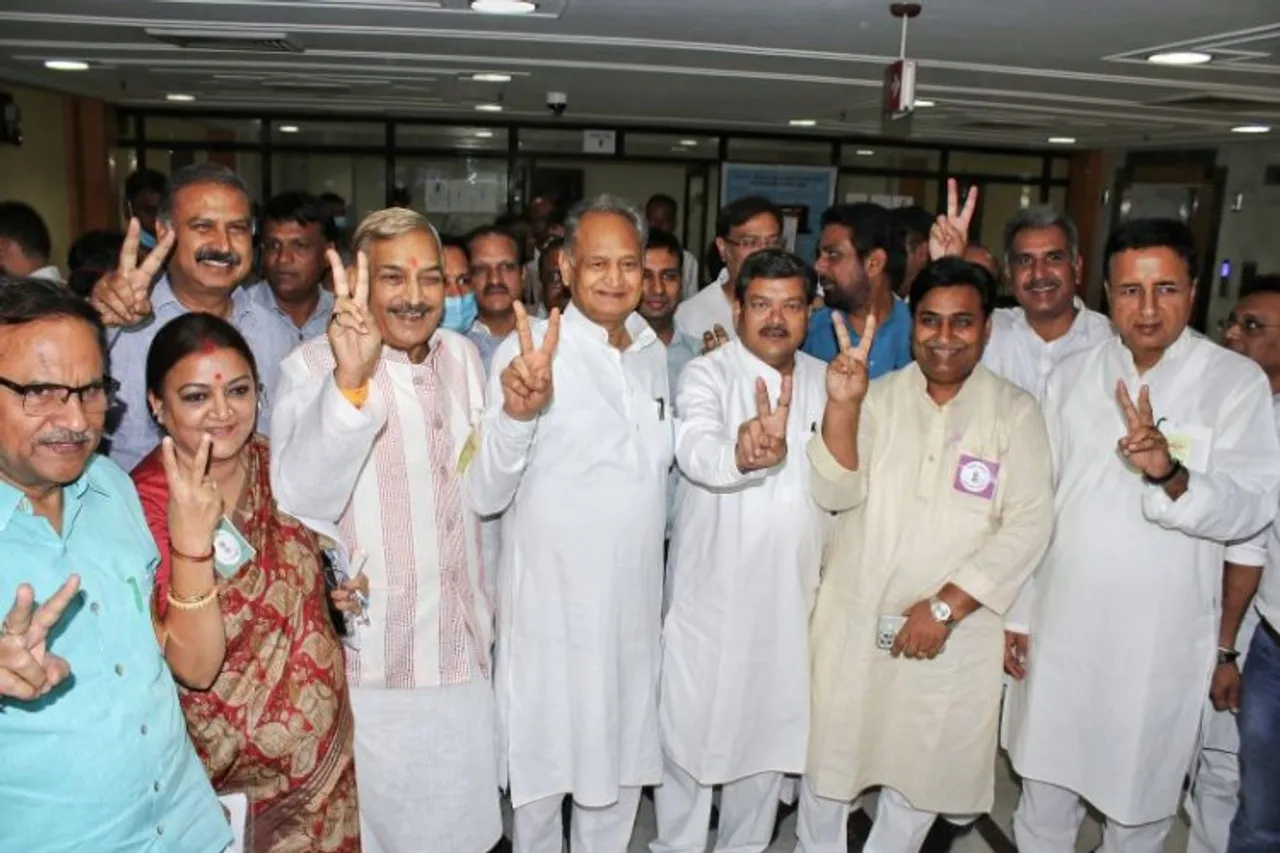 Ashok Gehlot with other Congress leaders in Rajasthan Assembly