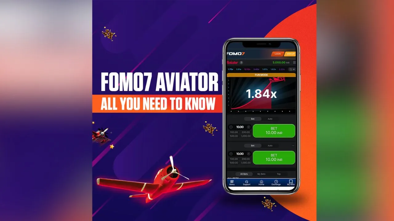 Aviator gameplay on FOMO7 through a mobile screen