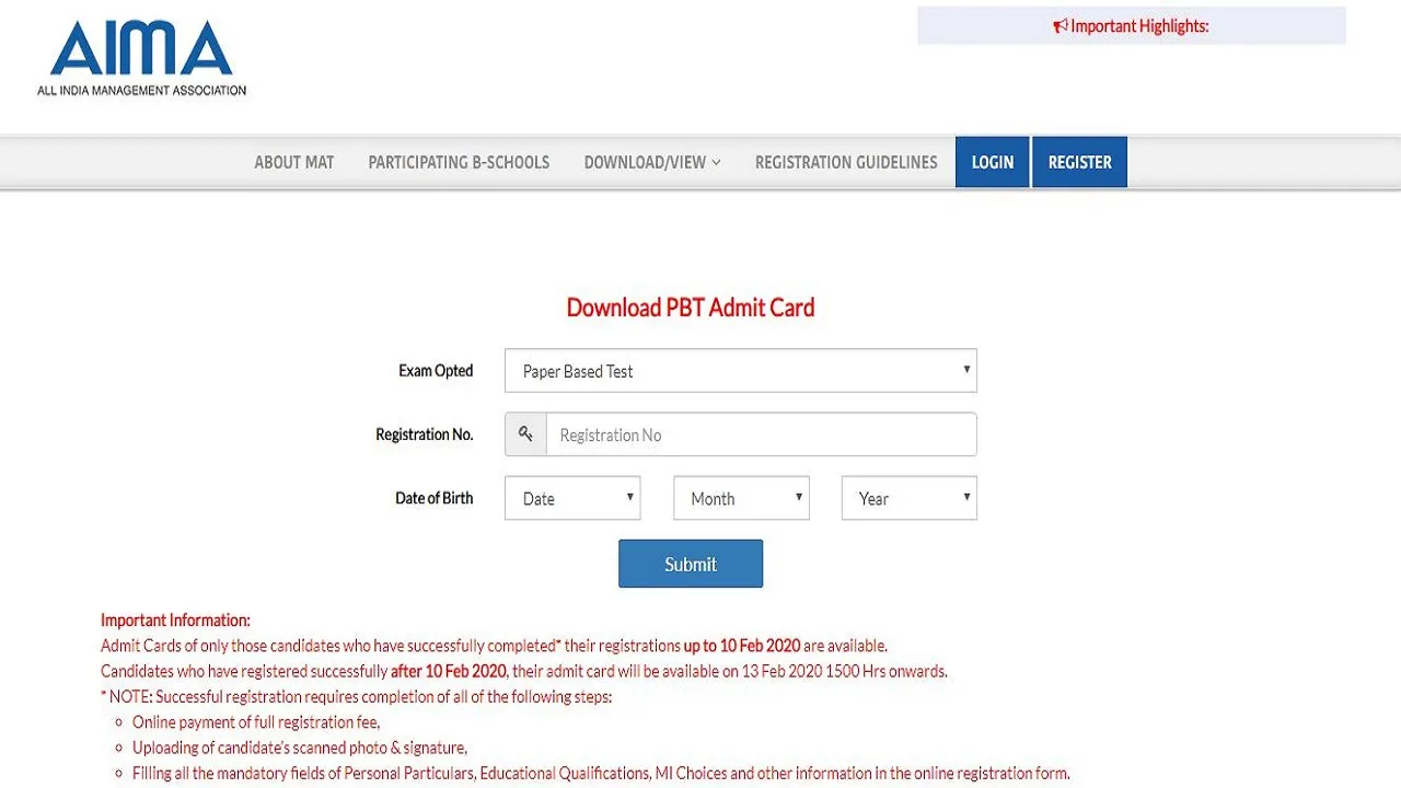 MAT PBT 2020 Admit Card