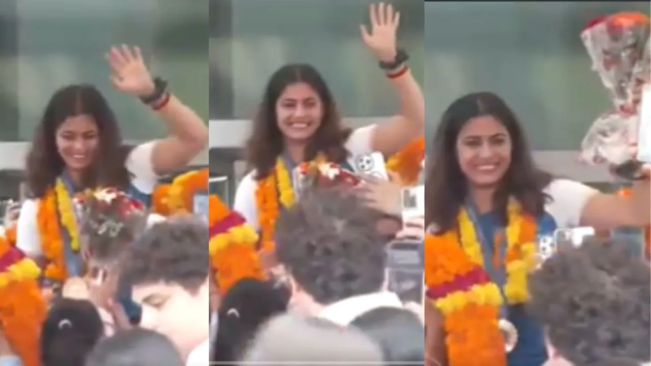 Manu Bhaker returned to India after creating history in Paris Olympics given grand welcome at the airport, watch video 