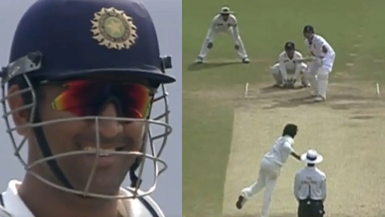 Ravindra Jadeja's ball stopped at half of the pitch MS Dhoni could not stop laughing watch video  