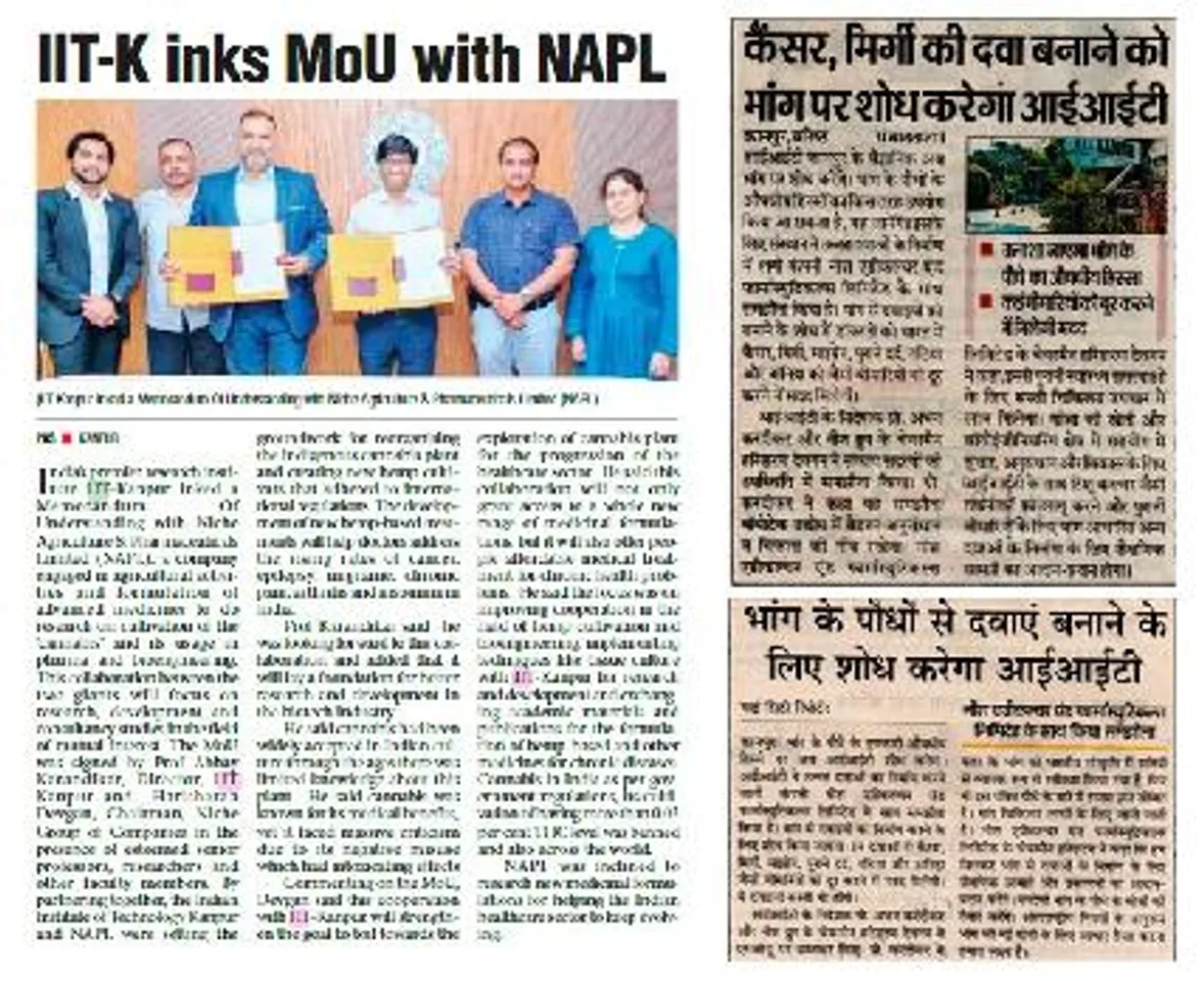 IIT-Kanpur Inks down MoU with NAP Limited to Achieve New Milestone in Hemp Pharmaceuticals and Bioengineering