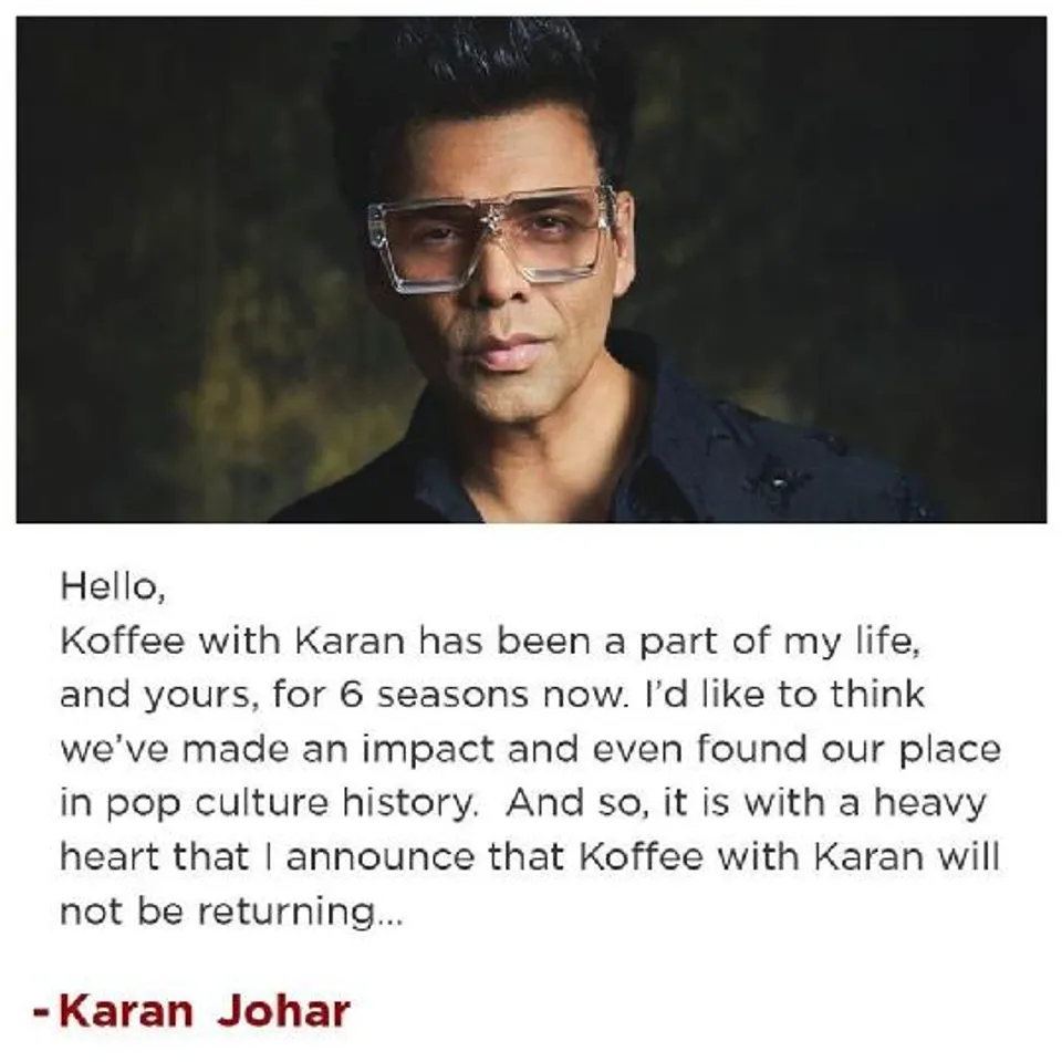 Koffee With Karan Will Not Be Returning Confirms Karan Johar