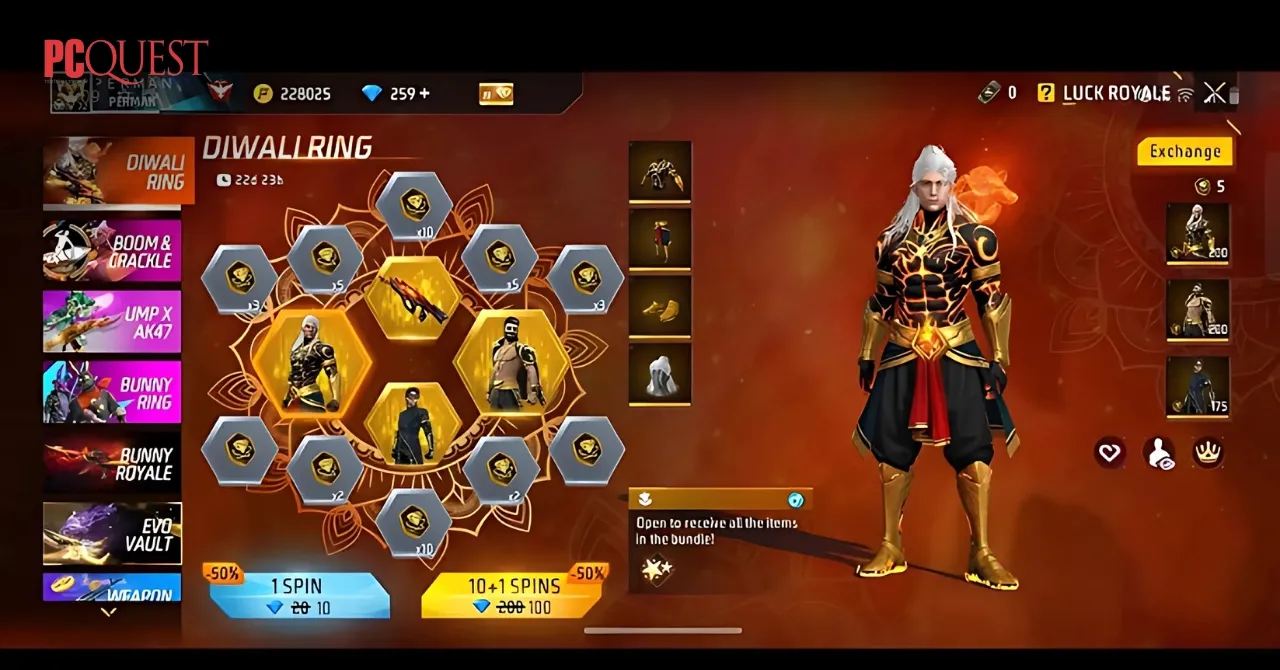 Free Fire MAX Luck Royale Diwali Ring Event