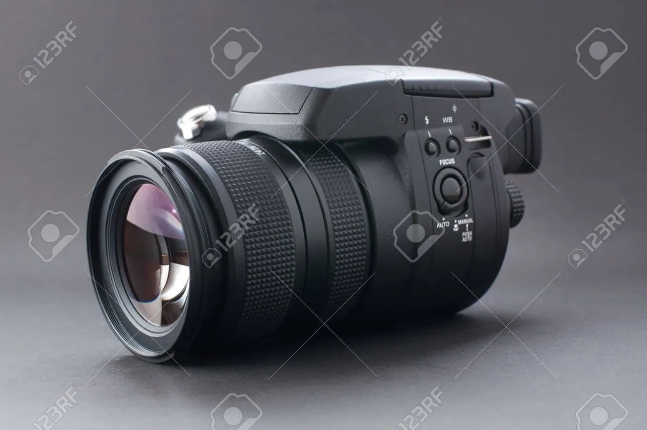 Modern Digital Camera with high Quality Fast Zoom Lens Stock Photo