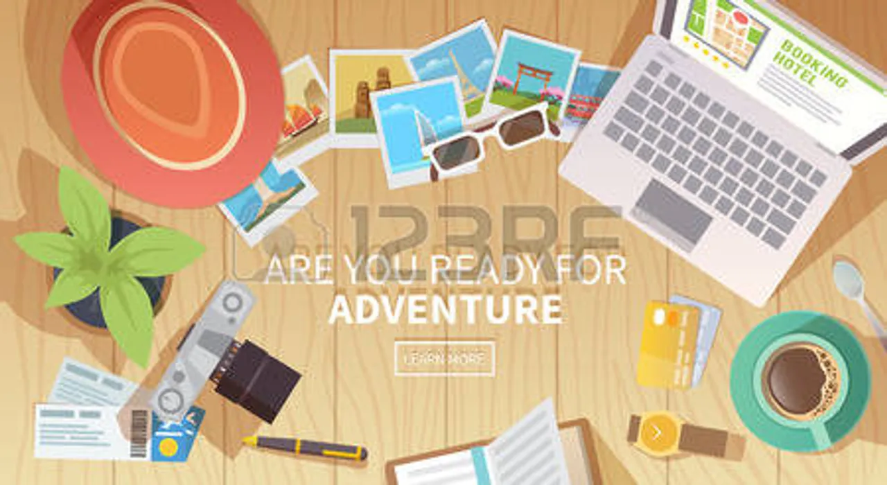 flat vector web banner on the theme of travel vacation adventure preparing for your journey outfit