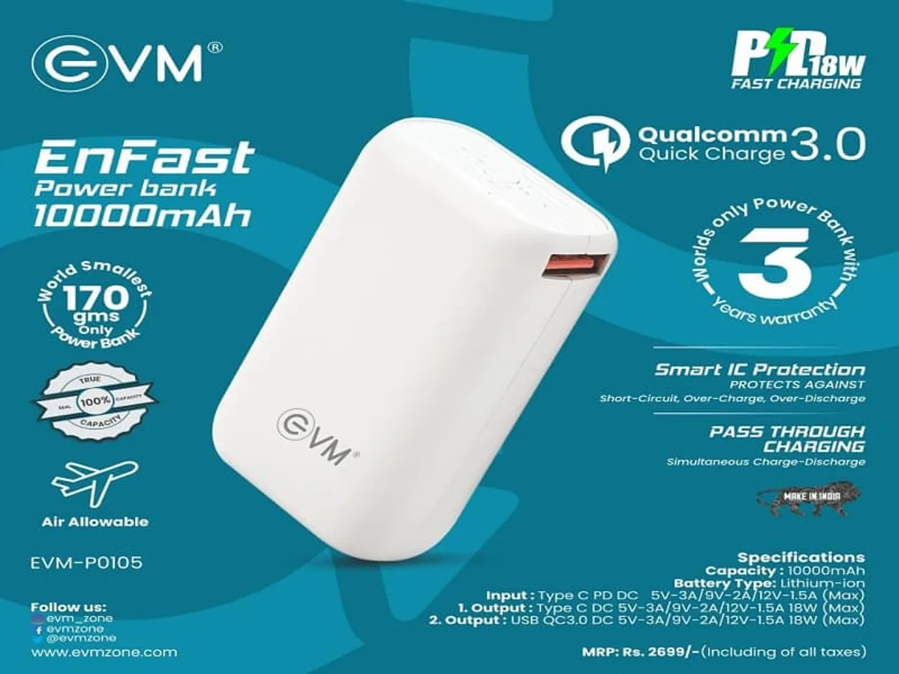 EVM Introduces 100% Locally-Made Compact 10,000mAh Powerbank as a Make in India Effort