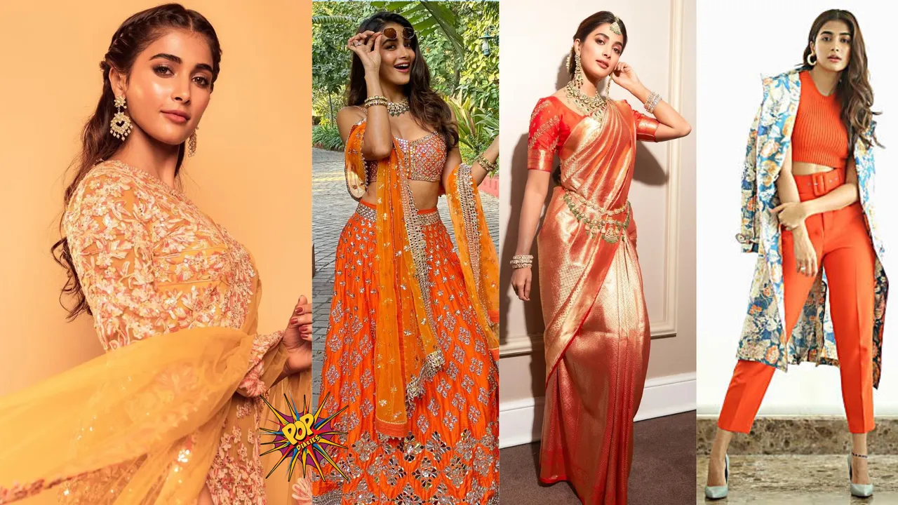 Navratri Day 1 orange Fashion Birthday Girl actress Pooja Hegde.png