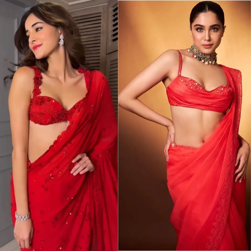 <em>Ananya Panday and Sharvari looked feisty in red sarees!</em>