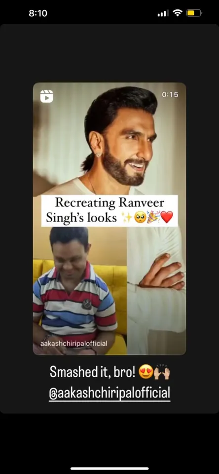 Ranveer shares super fan Aakash Chiripal's salute to him!