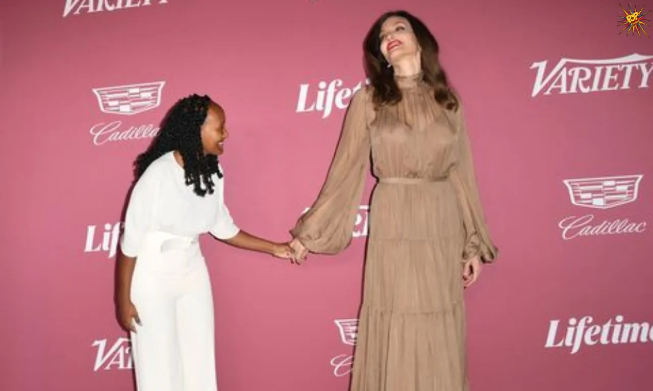Angelina Jolie looks Radiant in a Light Brown Gown at Variety Power's of Women event