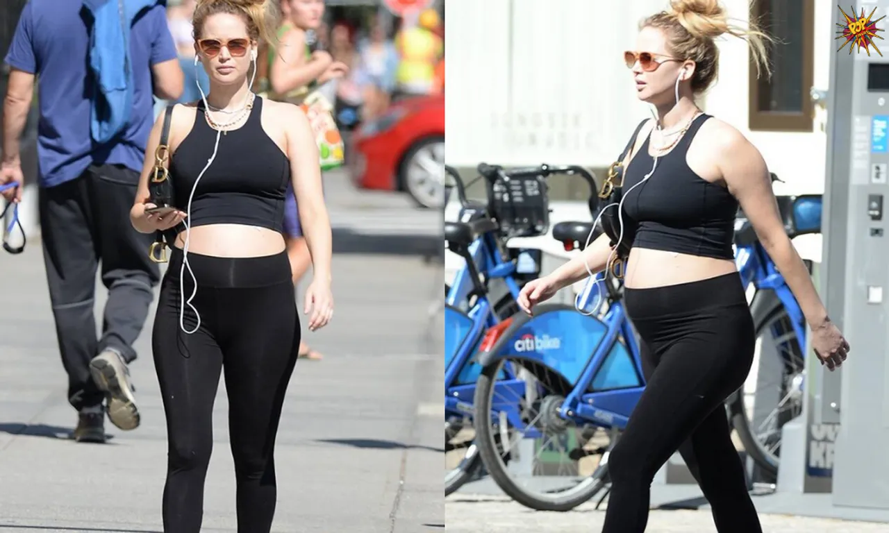 Pregnant Jennifer Lawrence in a Sporty Look out in the streets of  NYC