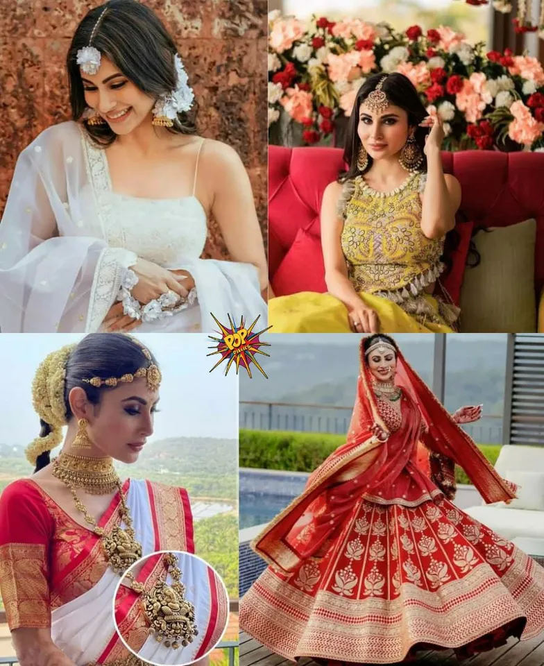 Listing down all the startling outfits wore by Mouni Roy on her big day.