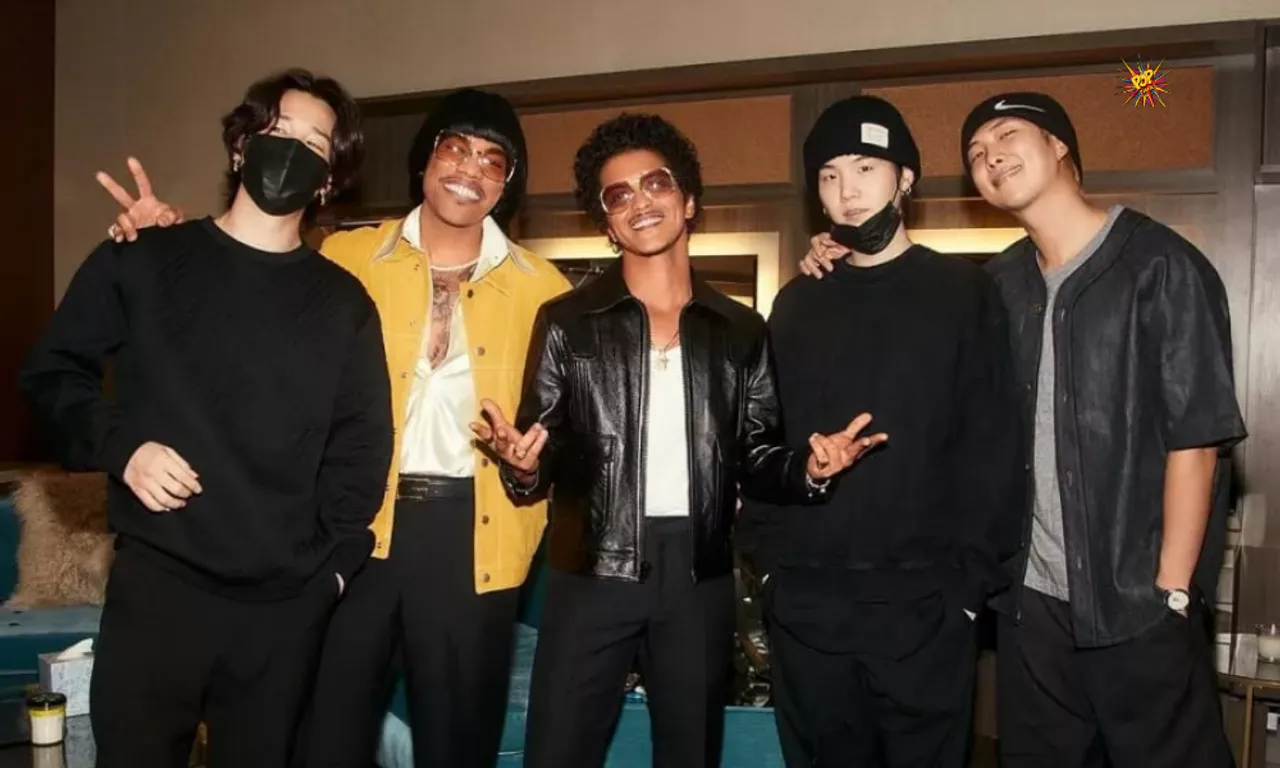 BTS Hangs Out With Super Duo Bruno Mars And Anderson. Paak At Silk Sonic Concert