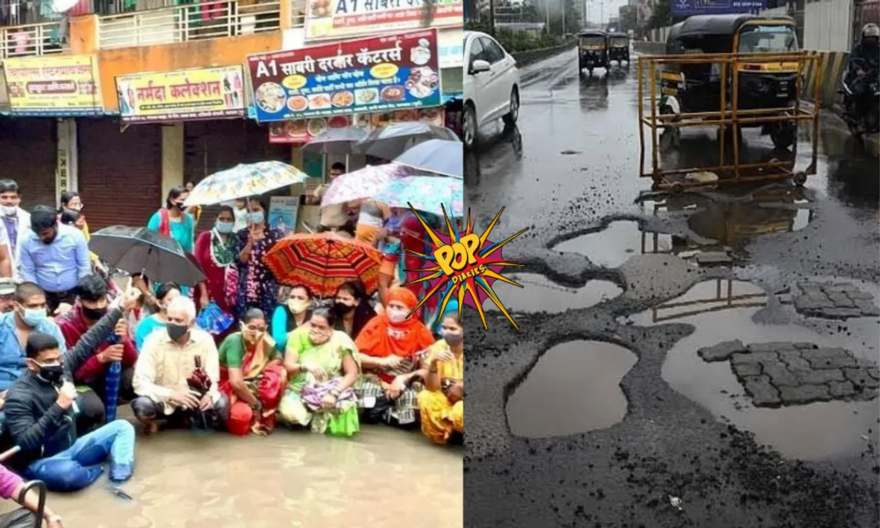 Kalyan: Residents protests against potholes, improper drainage system by sitting in rainy water