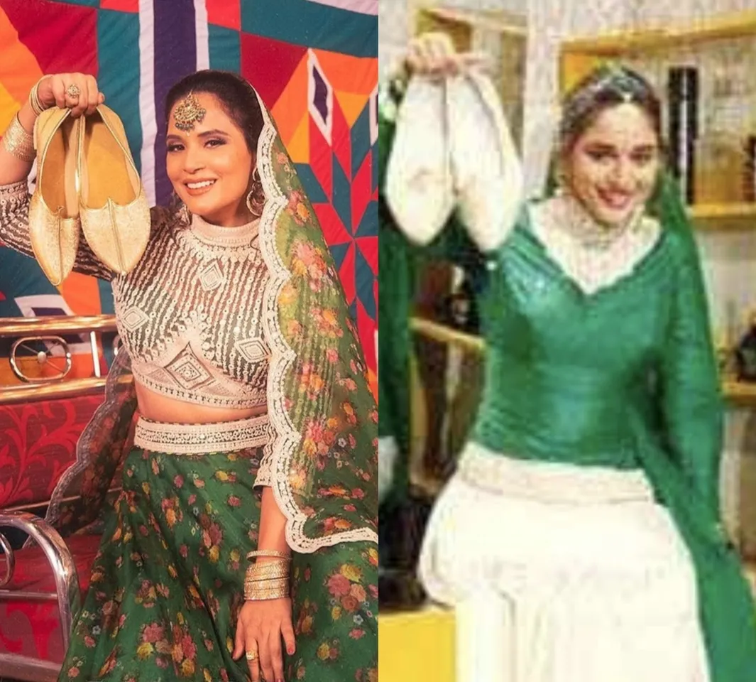 Richa Chadha wonderfully recreates Madhuri Dixit's No 1 iconic look from 'Hum Aapke Hain Koun' :