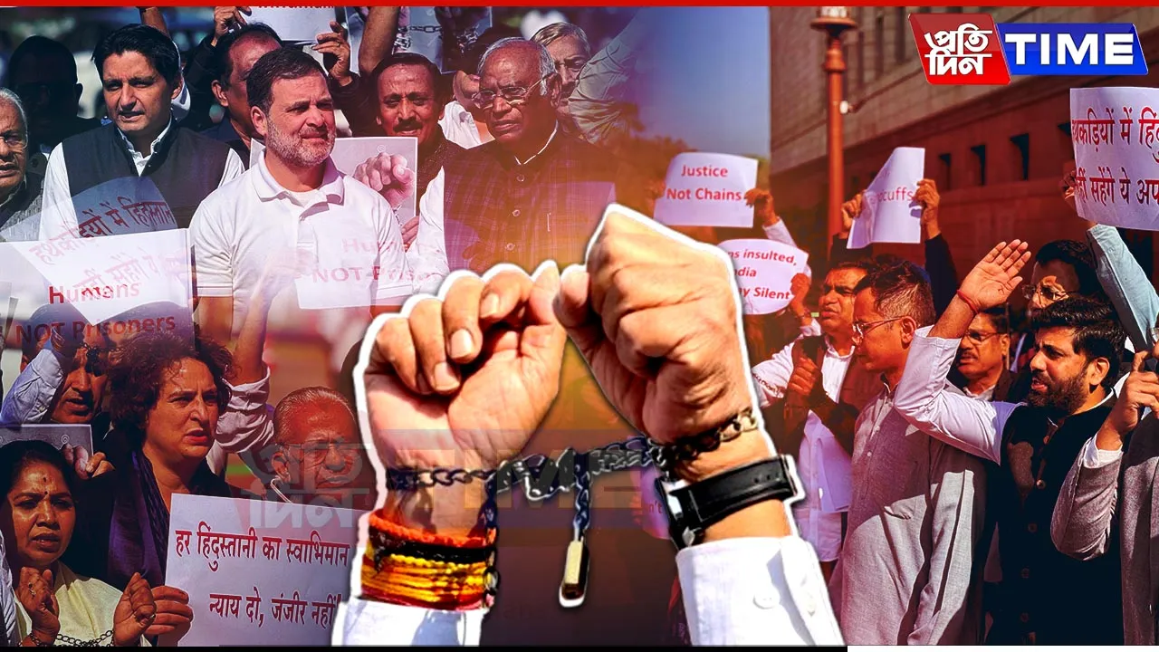“Humanity Over Handcuffs”: RaGa Leads Protest Against Deportation of Indians from USA