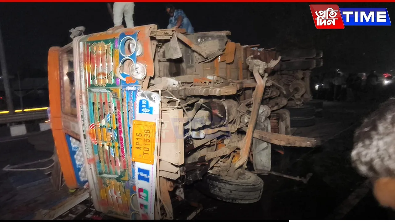 Guwahati: High-Speed Truck Overturns on NH-27, Two Injured