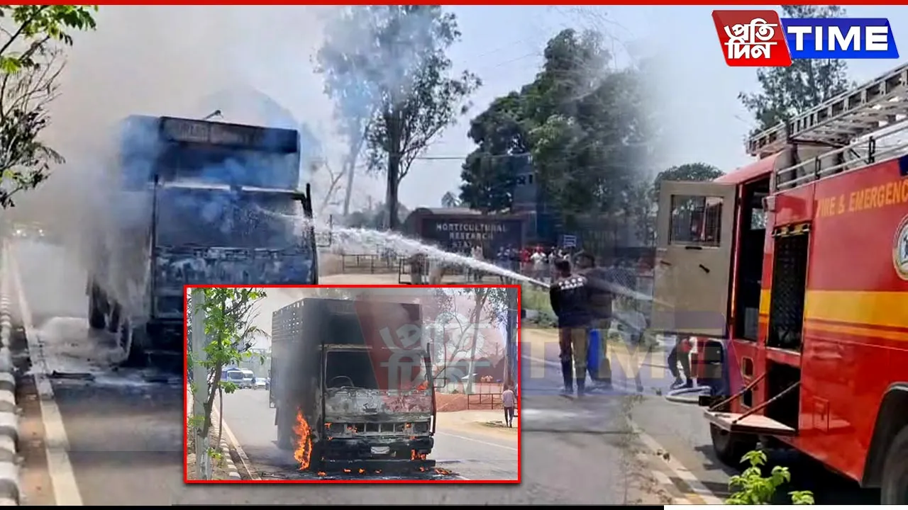 Truck Catches Fire on Azara Road, Disrupting Traffic