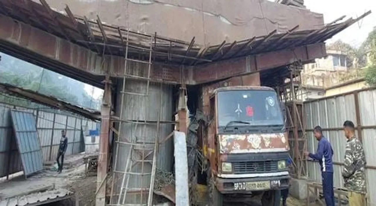 Speeding Truck Crashes Under-Construction Pole of Maligaon Flyover