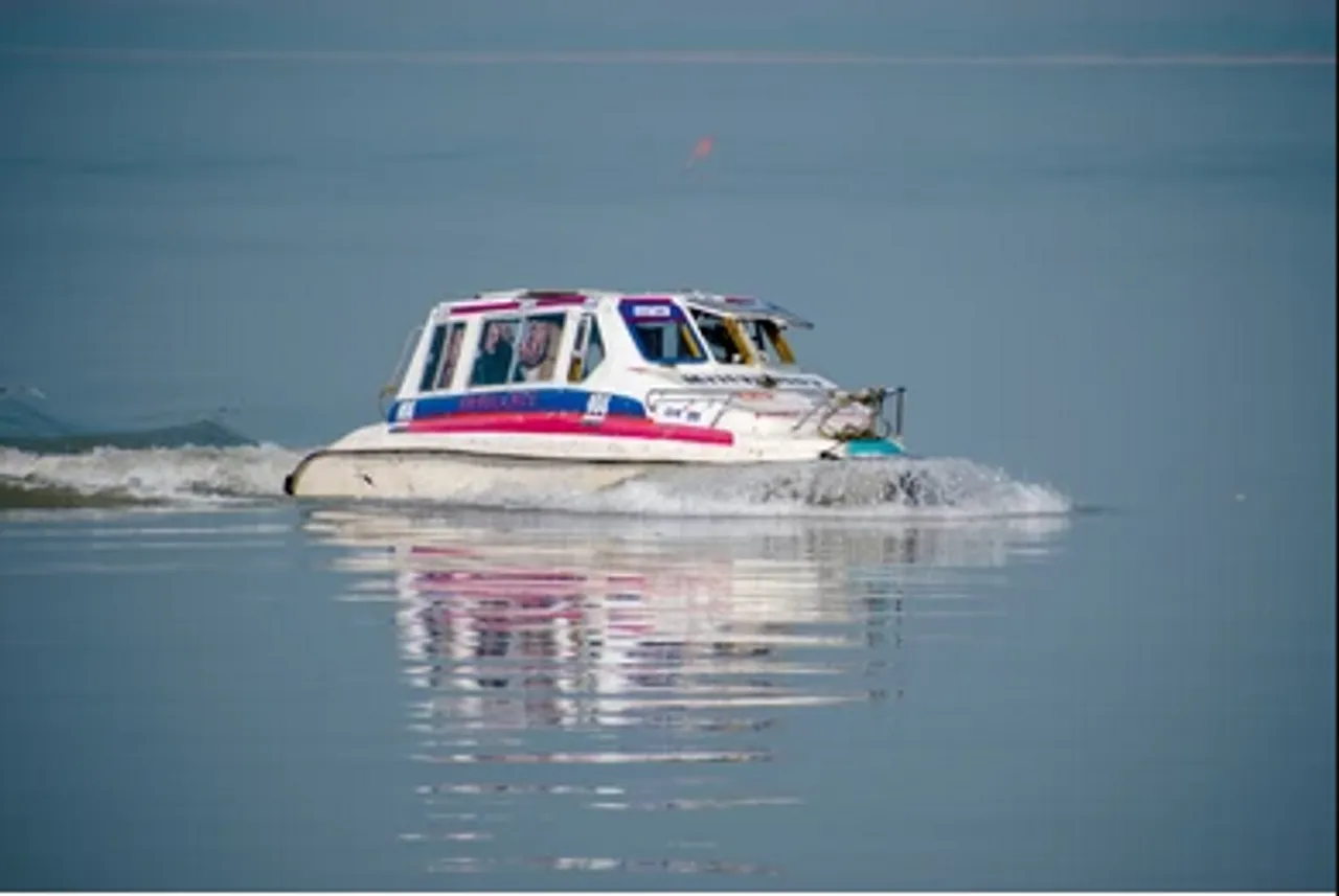 Water Ambulance en route to Nimati Ghat Stranded in Brahmaputra