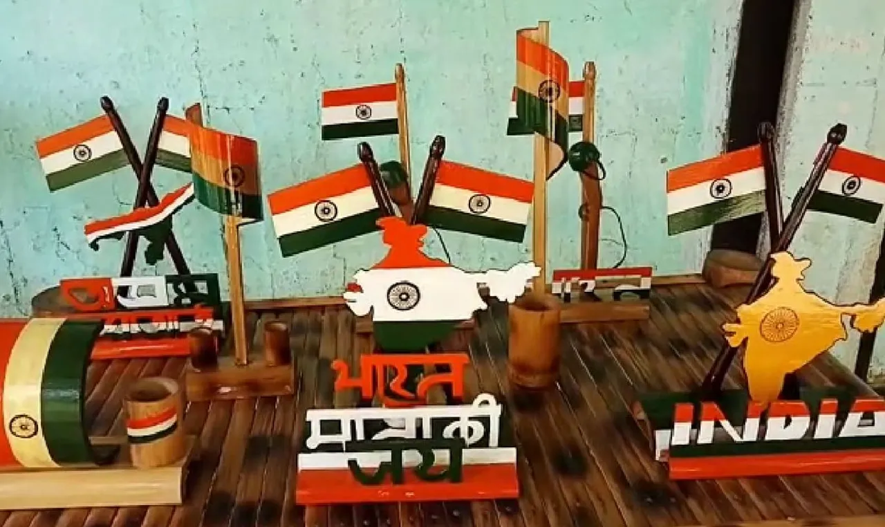 Assam: National Flags Being Made of Bamboo