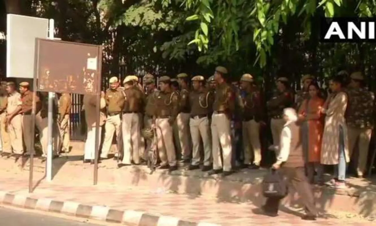 Heavy Police Deployed Outside JNU Ahead of Protest March
