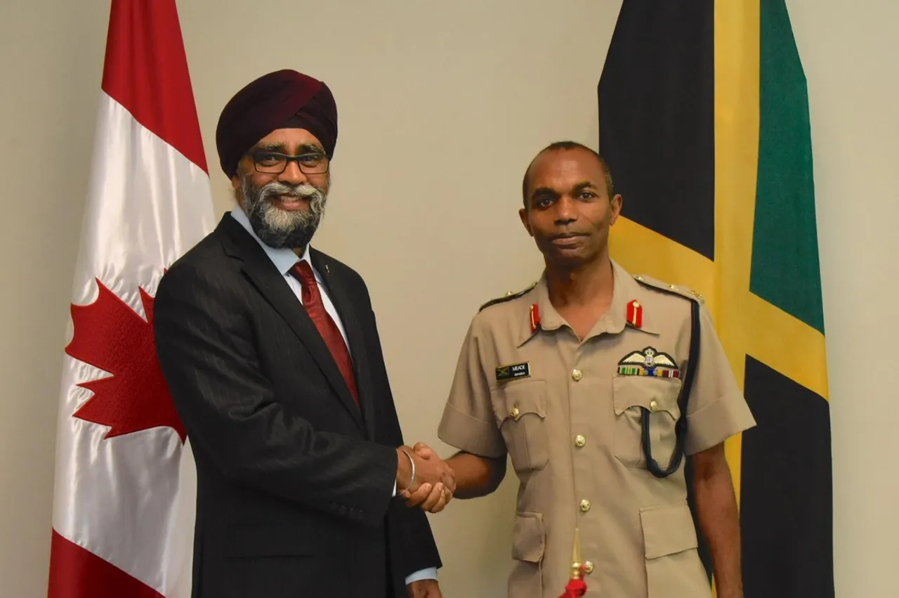 Harjit Sajjan Speaks With Chief of Jamaican Defence Staff M Gen Rocky Meade