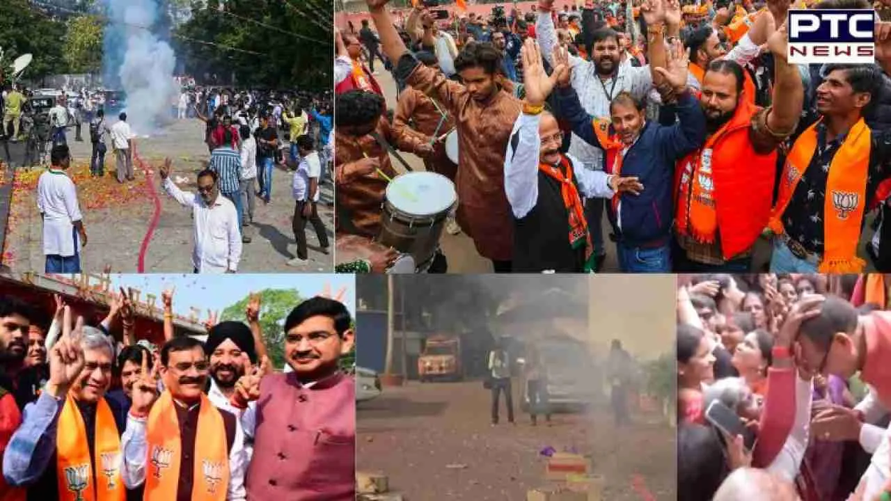Assembly Polls Results 2023: Dhol, dance and laddoos; celebrations erupt as BJP surges in three states, Congress ahead only in Telangana | IN PICS