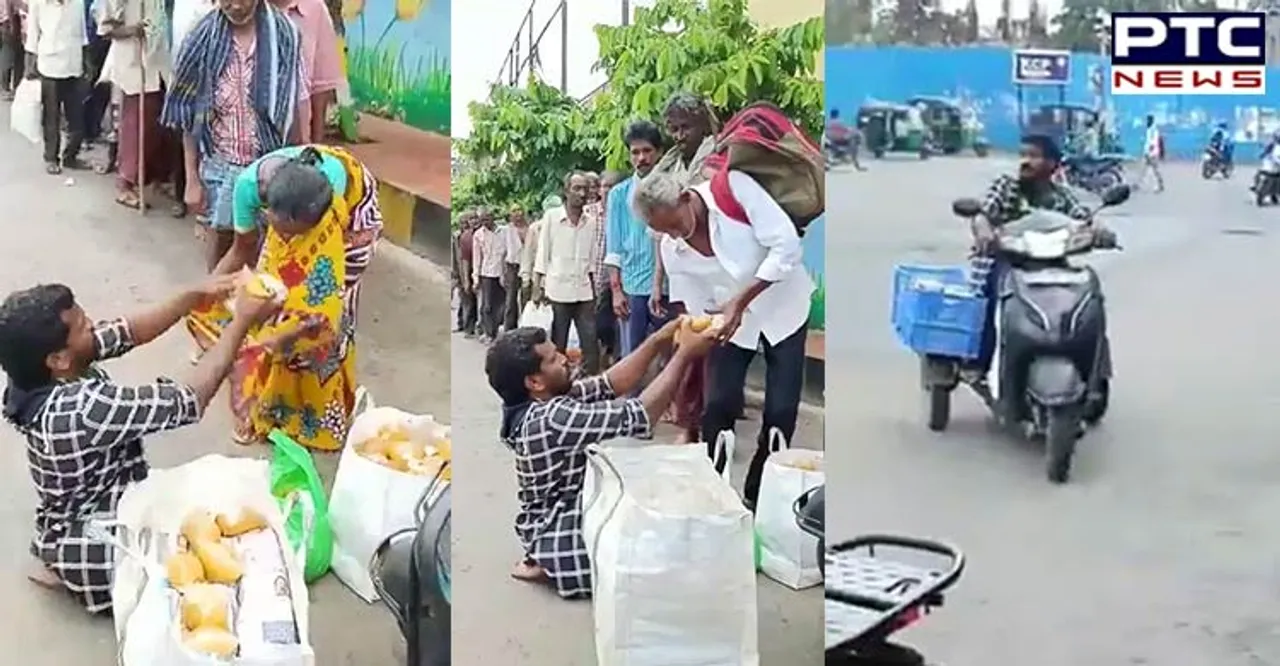 Video of handicapped man feeding beggars warms hearts