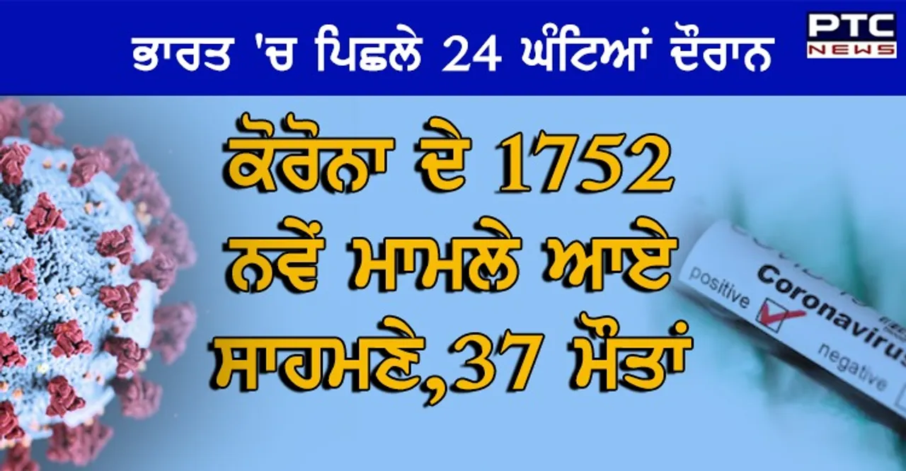 ਭਾਰਤ 'ਚ ਪਿਛਲੇ 24 ਘੰਟਿਆਂ ਦੌਰਾਨ ਕੋਰੋਨਾ ਦੇ 1752 ਨਵੇਂ ਮਾਮਲੇ ਆਏ ਸਾਹਮਣੇ,37 ਮੌਤਾਂ