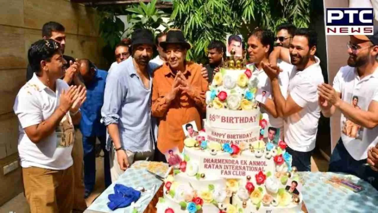 Dharmendra celebrates birthday with fans, Sunny Deol; cuts giant 7-tier cake | SEE PICS