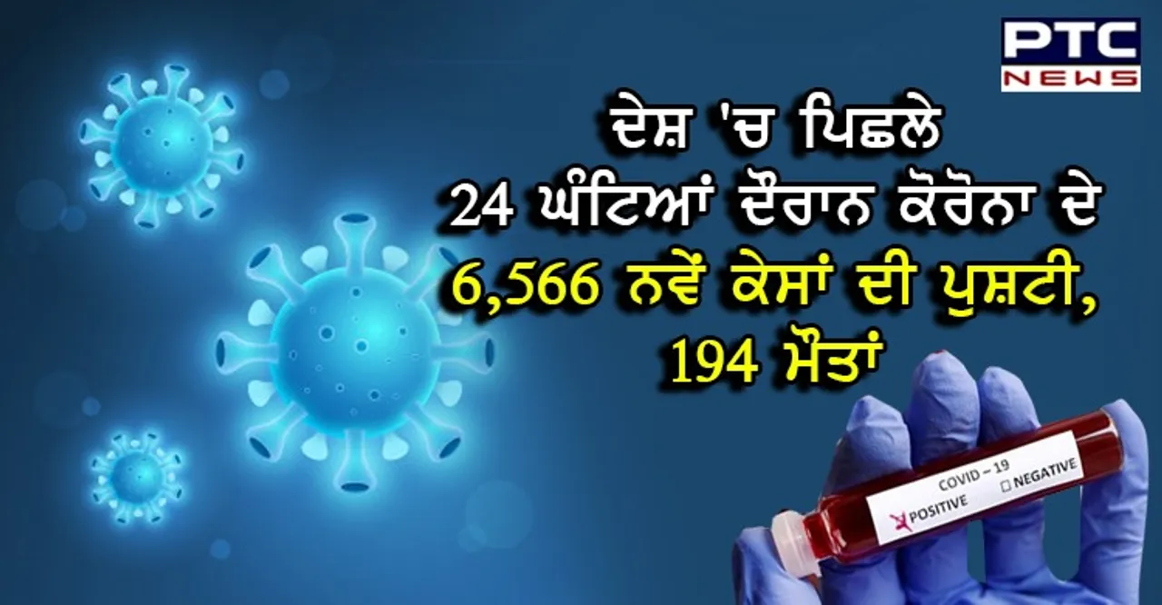 ਦੇਸ਼ 'ਚ ਪਿਛਲੇ 24 ਘੰਟਿਆਂ ਦੌਰਾਨ ਕੋਰੋਨਾ ਦੇ 6,566 ਨਵੇਂ ਕੇਸਾਂ ਦੀ ਪੁਸ਼ਟੀ, 194 ਮੌਤਾਂ