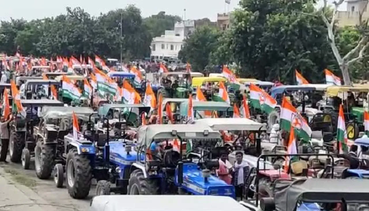 कांग्रेस की ट्रैक्टर रैली को पुलिस ने समालखा में रोका, दिल्ली कूच की थी तैयारी