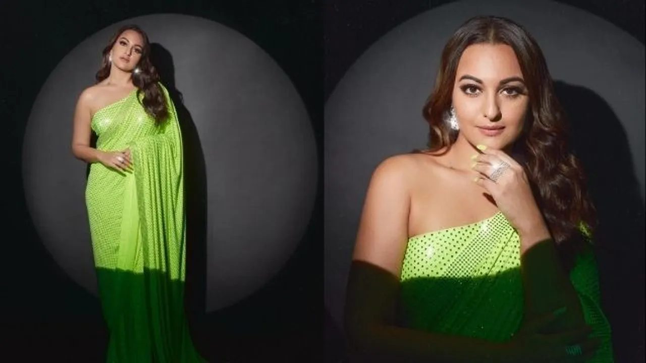Sonakshi Sinha's fluorescent green crystal saree's cost will leave you stunned!