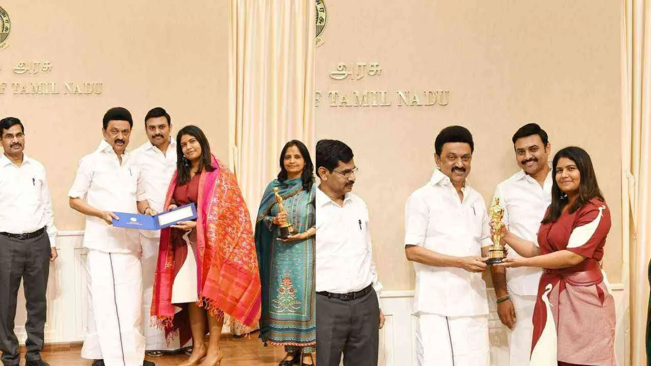 &#039;The Elephant Whisperers&#039; director Kartiki Gonsalves receives Rs 1 crore cheque from Tamil Nadu CM Stalin