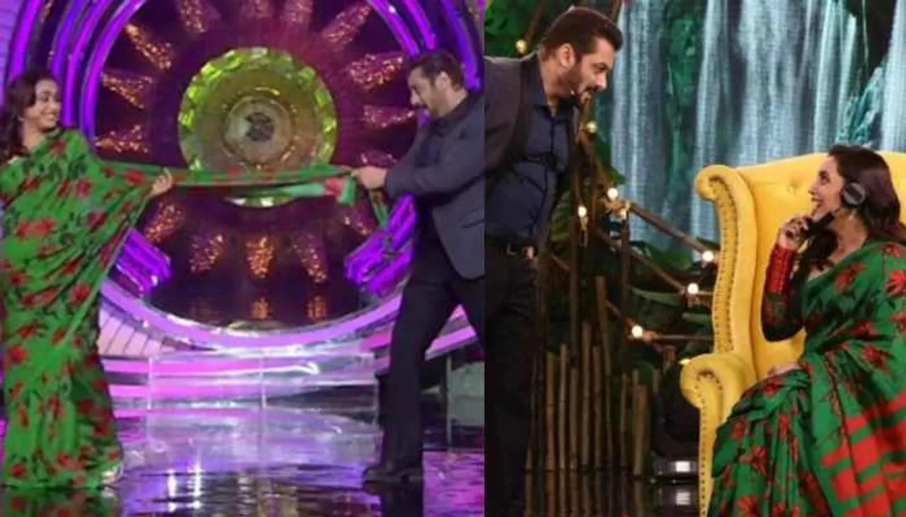 Salman Khan romances Rani Mukherji at the Bigg Boss Weekend ka Vaar during the promotion of Bunty Aur Babli 2