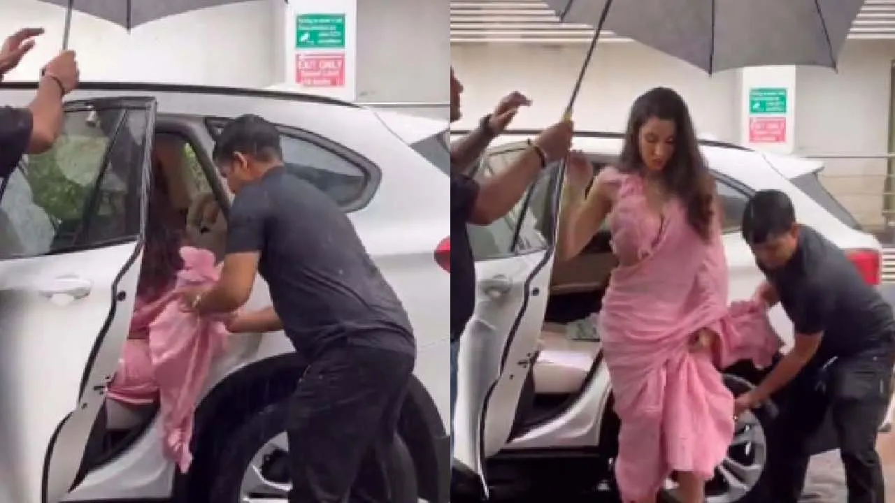 Nora Fatehi gets trolled for making security guard pick up her saree [Watch Video]