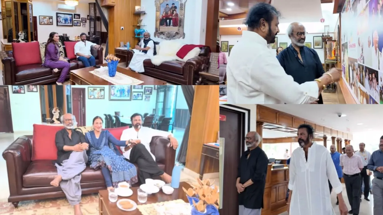 kollywood super star rajinikanth and his daughter aishwarya visit mohababu university in tirupathi