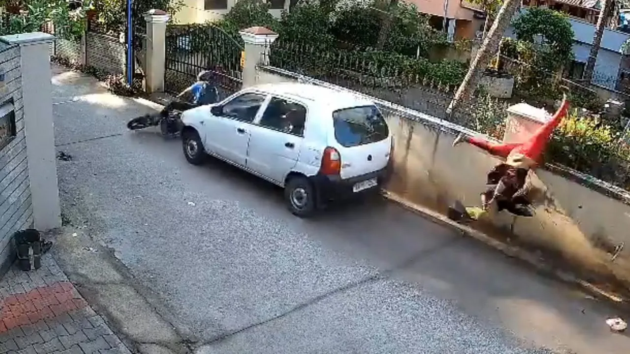 Mangalore car accident Woman Flung Into Air