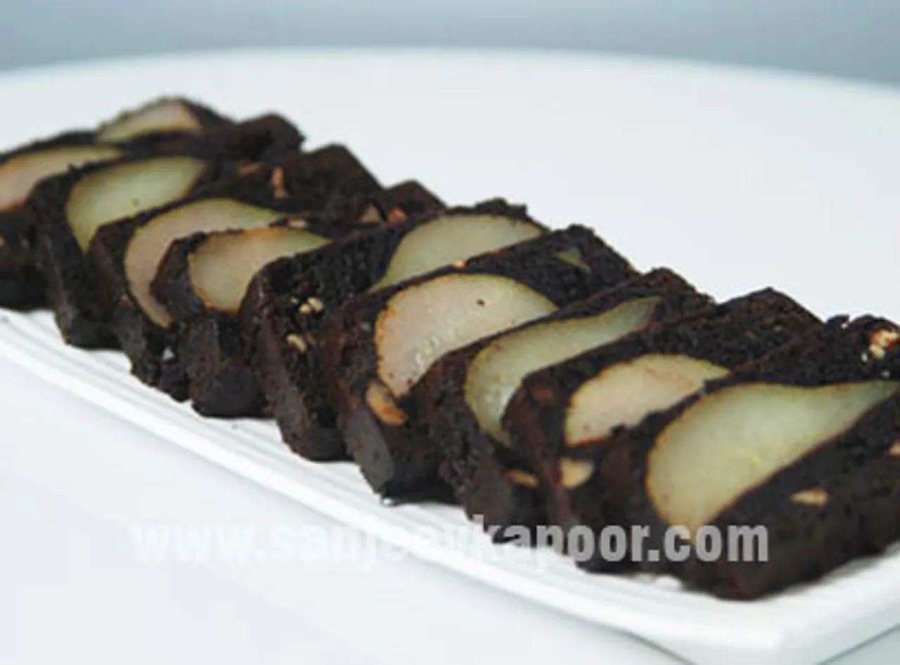 Upside Down Pear Brownies