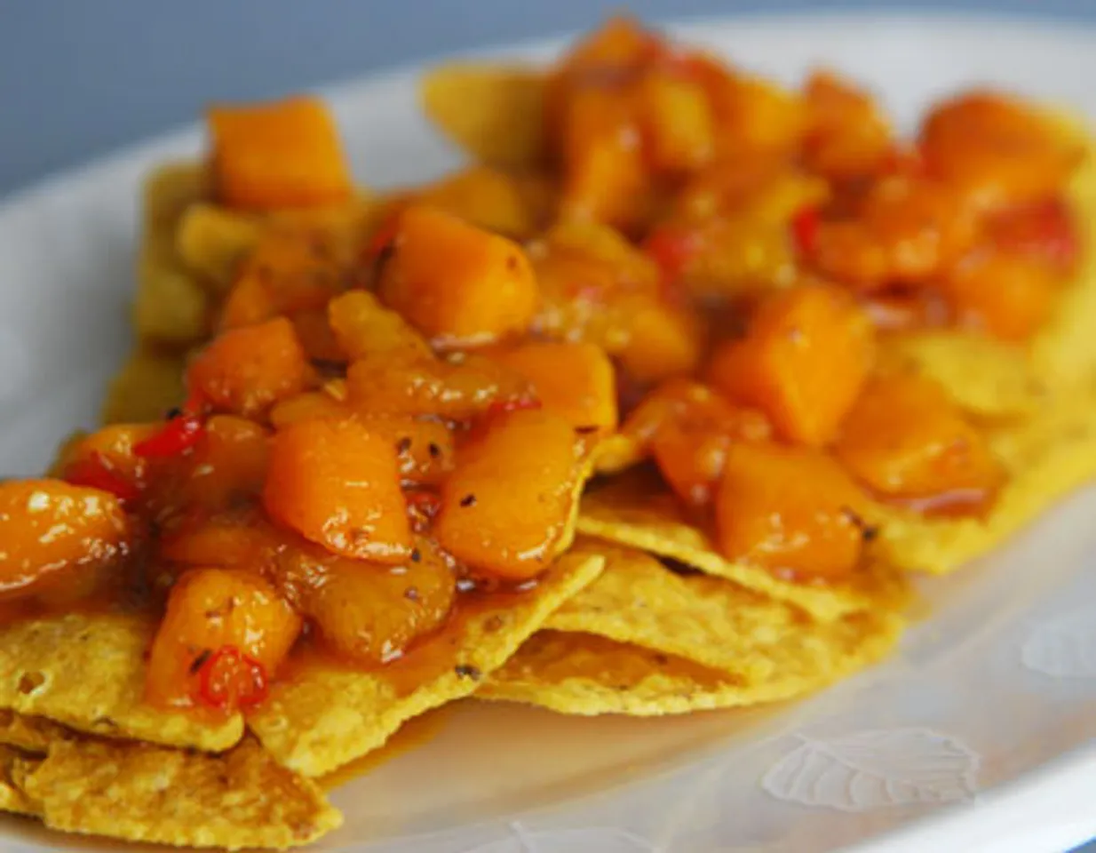 Orange And Mango Chutney On Corn Chips