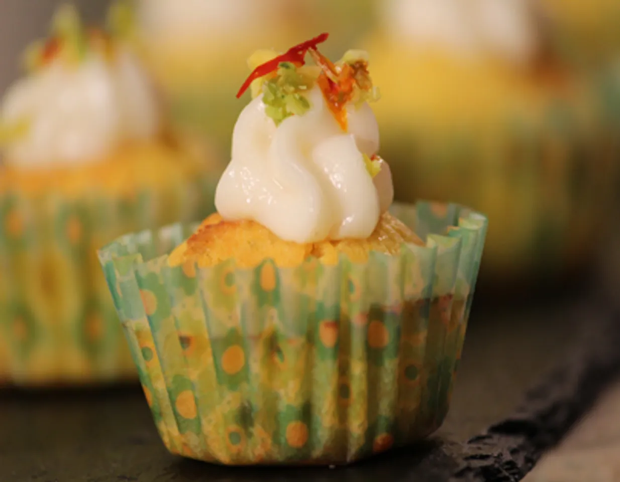 Kesar Pista Muffin with Srikhand Frosting