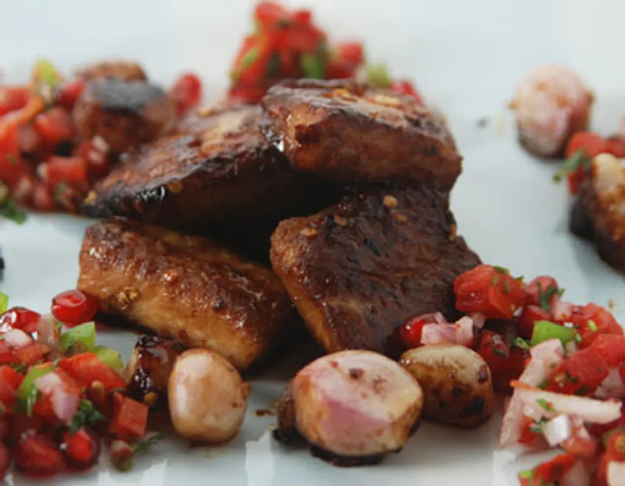 Honey Soya Fish With Chilli Pomegranate Salsa