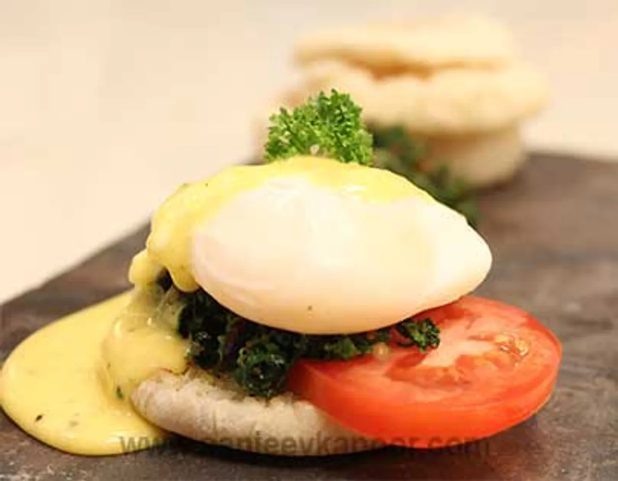 Kale and Tomato Eggs Benedict