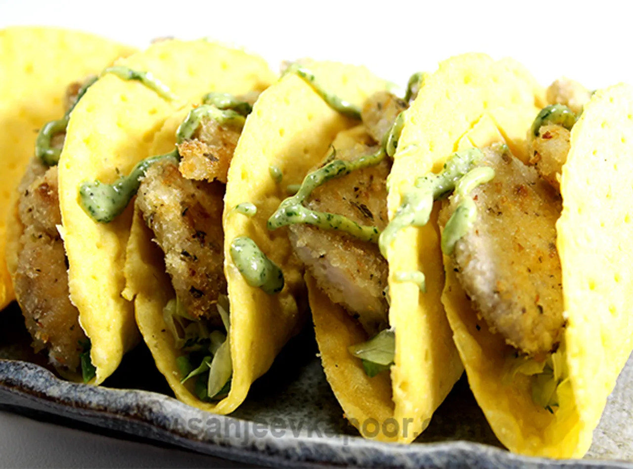 Fish Tacos with Coriander Pesto