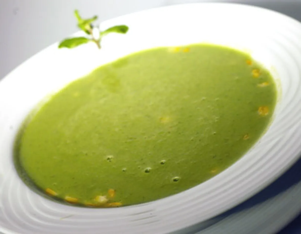 Minted Green Peas Soup With Corn Pearls