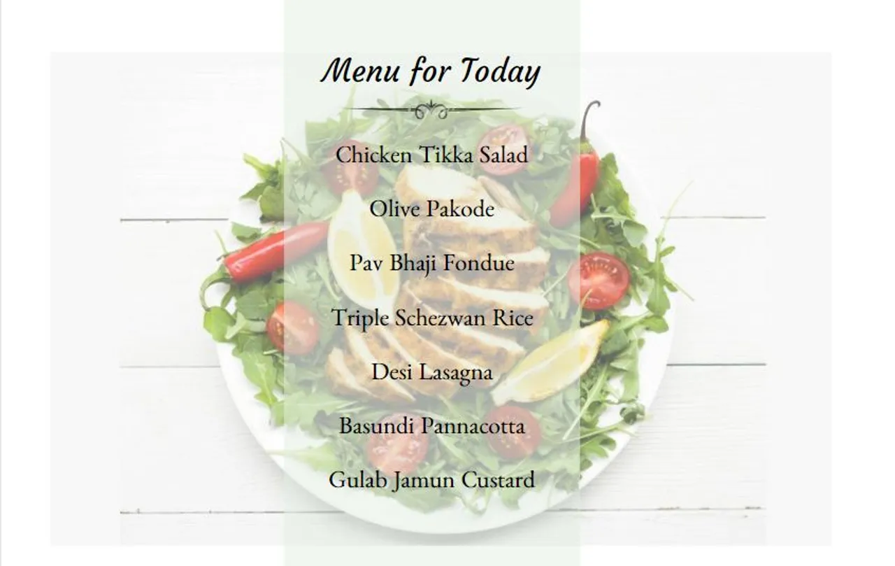Menu for Today Fun Fusion meal 