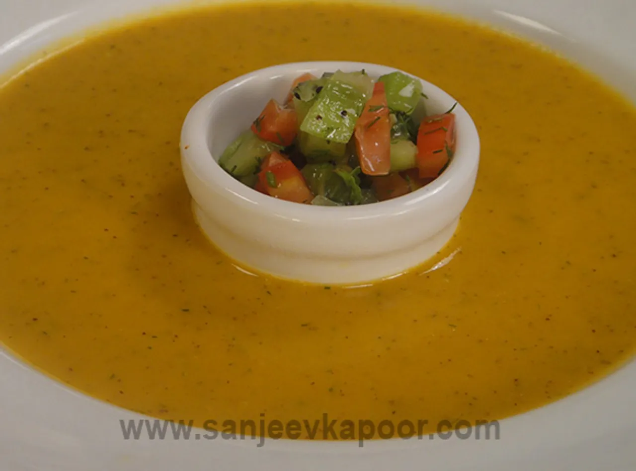 Carrot and Kiwi Soup with Dill Leaves